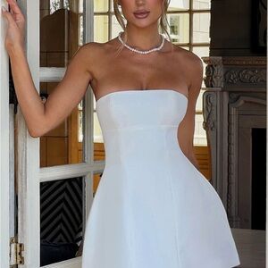 Babyboo Mini Dress - Ivory White Strapless Pleated A-Line Dress for Graduation